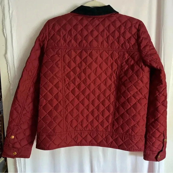 J.Crew Red Quilted Goose Down Puffer Jacket S Corduroy Collar Gold Buttons - Picture 2 of 15